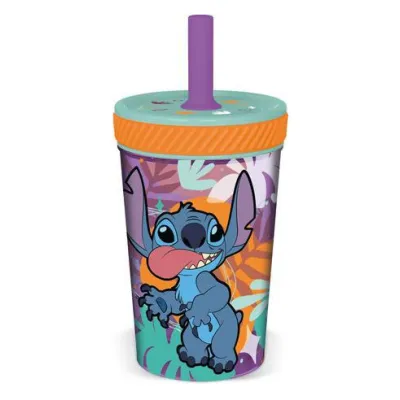 VASO ANTIVUELCO CON PAJITA STITCH 370 ML 75087