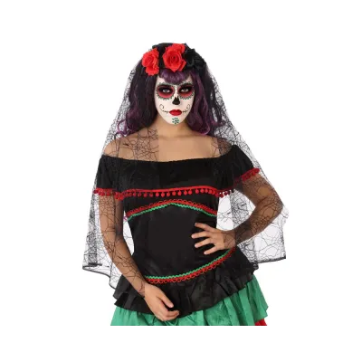 DIADEMA FLORES CON VELO HALLOWEEN 62245