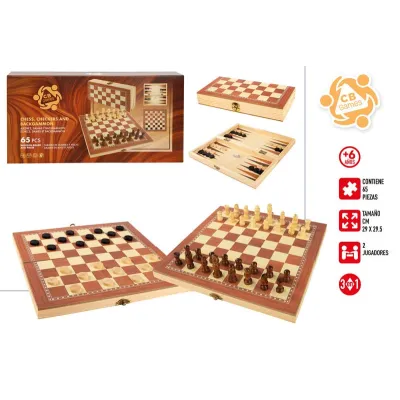 AJEDREZ DAMAS Y BACKGAMMON MADERA 49374