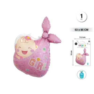 GLOBO FOIL BEBE EN TOQUILLA ROSA 53X85 57019