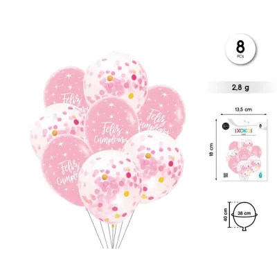 8 GLOBOS ROSA FELIZ CUMPLE 91805