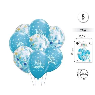 8 GLOBOS FELIZ CUMPLEAÑOS AZUL 91806