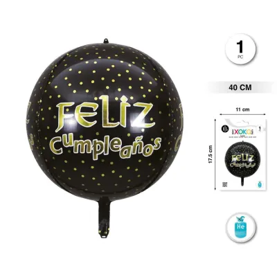 GLOBO FOIL FELIZ CUMPLE NEGRO 40CM 92159