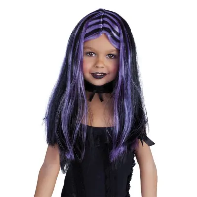 PELUCA BRUJA NEGRA MECHAS LILAS INFANTIL S1512RB