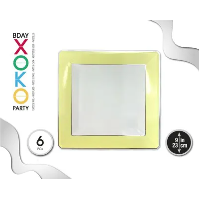 PLATO CUADRADO FILO ORO 23CM 6 PIEZAS 54919