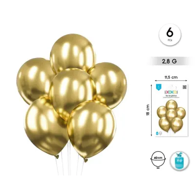BOLSA 6 GLOBOS ORO METAL 30CM 55270