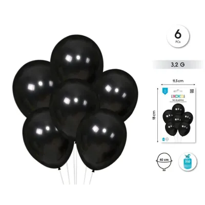 BOLSA 6 GLOBOS NEGRO 40CM 91217