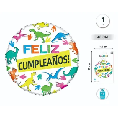 GLOBO FOIL DINO FELIZ CUMPLE  45CM 93412