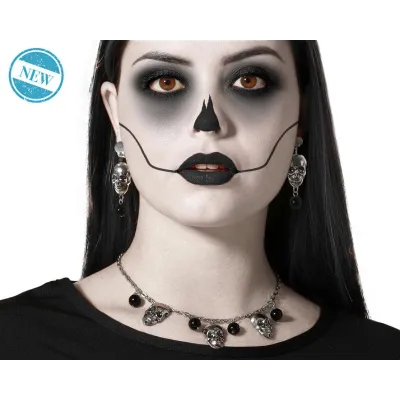 COLLAR Y PENDIENTES CALAVERA PLATEADO 81450