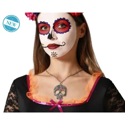 COLLAR MUERTE MEJICANA PLATEADO 81451