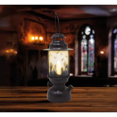 FAROL NEGRO CON VELA LUZ 30CM 24351
