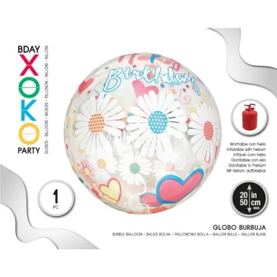 GLOBO BURBUJA FLORES 50CM 53520