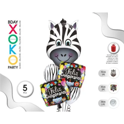 SET GLOBOS ZEBRA 5 PIEZAS 54539