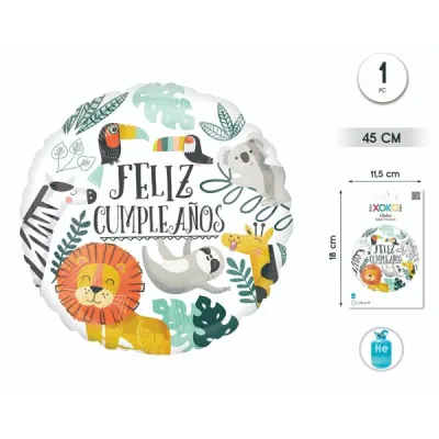 GLOBO FOIL FELIZ CUMPLE ANIMALES  45CM 93415