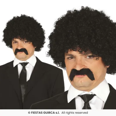 PELUCA RIZO NEGRA CON BIGOTE 4082