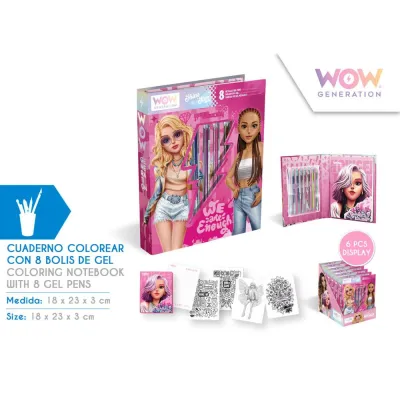 CUADERNO COLOREAR CON 8 BOLIS GEL WOW00143