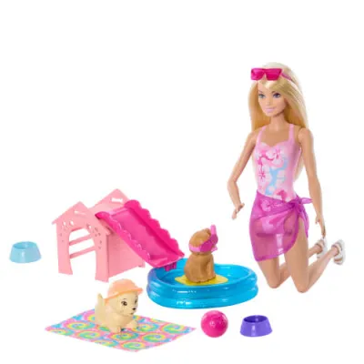 BARBIE FIESTA CACHORRO EN LA PISCINA JBF35