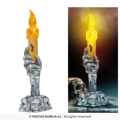 PORTAVELAS CALAVERA CON LUZ LED 15CM 19064