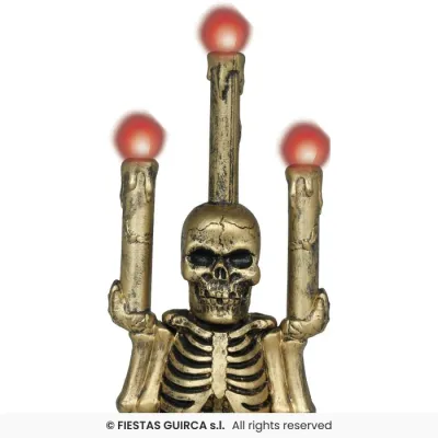 CANDELABRO ESQUELETO DORADO CON LUZ 26CM 29646