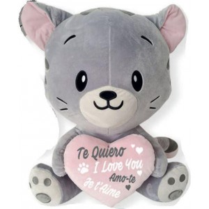 PELUCHE GATO CON CORAZON 40CM VA011