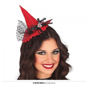 DIADEMA MINI SOBMRERO BRUJA ROJO 24640
