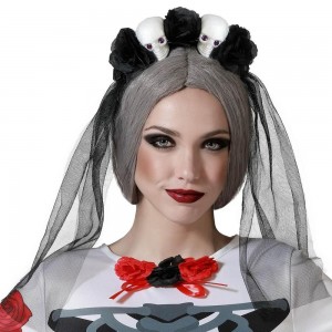 DIADEMA CALAVERA CON FLOR NEGRA 74737